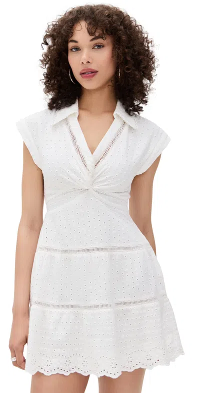 Alice And Olivia Mila Eyelet Deep V Twist Front Mini Dress Off White