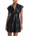 Alice And Olivia Mila Twist Front Faux Leather Dress In Black