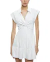 Alice And Olivia Mila Faux Leather Twist Front Cap Sleeve Dress In Off White