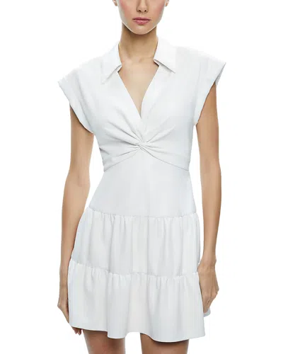 ALICE AND OLIVIA ALICE AND OLIVIA MILA FAUX LEATHER TWIST FRONT CAP SLEEVE DRESS