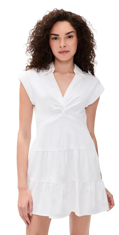 Alice And Olivia Mila Faux Leather Twist Front Cap Sleeve Dress In Off White