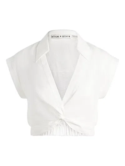 Alice And Olivia Mila Twist-front Linen Top In White