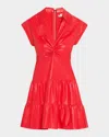 Alice And Olivia Mila Vegan Leather Deep V Twist-front Mini Dress In Bright Ruby