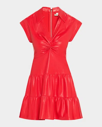 ALICE AND OLIVIA MILA VEGAN LEATHER DEEP V TWIST-FRONT MINI DRESS