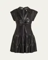 Alice And Olivia Mila Twist Front Faux Leather Dress In Black