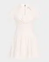 Alice And Olivia Mila Faux Leather Twist Front Cap Sleeve Dress In Off White