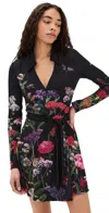 Alice And Olivia Millicent Long-sleeve Flare Mini Dress In Secret Garden