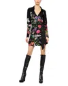 Alice And Olivia Millicent Long-sleeve Flare Mini Dress In Floral Black