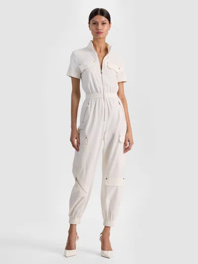 Alice And Olivia Milo Cargo Jumpsuit In White