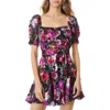 Alice And Olivia Mina Womens Puff Sleeve Square Neck Fit & Flare Dress In Multi