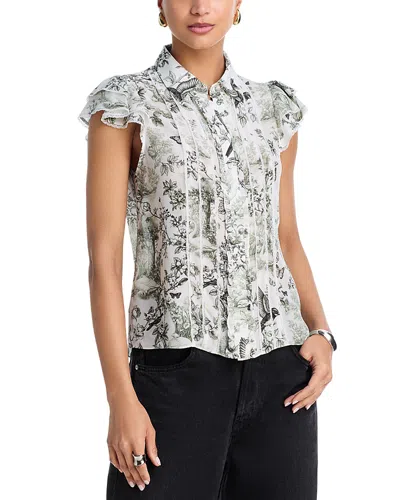 Alice And Olivia Minda Ruffle Sleeve Blouse In Multi