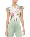 Alice And Olivia Alice + Olivia Minda Silk Blouse In White Floral