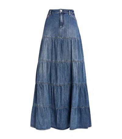 Alice And Olivia Mindy Tiered Denim Skirt In Blue