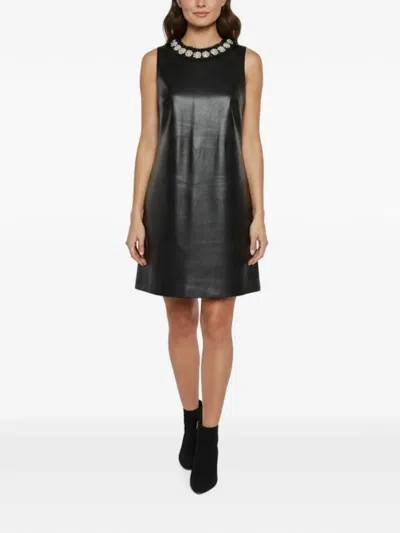 Pre-owned Alice And Olivia Mini Coley Pearl-embellished Dress In Black