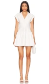 Alice And Olivia Mila Faux Leather Twist Front Cap Sleeve Dress In White