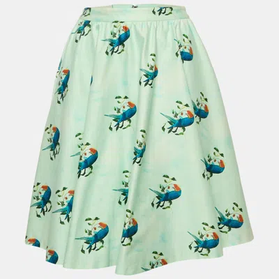 Pre-owned Alice And Olivia Mint Green Parrot In Paradise Print Cotton Short Skirt S