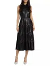 Alice And Olivia Miranda Tiered Faux Leather Halterneck Midi Dress In Black