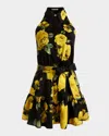 Alice And Olivia Miranda Mini Dress Rosehips In Black
