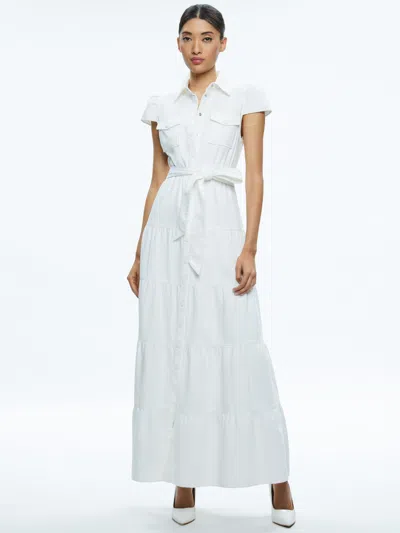 Alice And Olivia Miranda Maxi Denim Dress In Off White