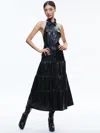 Alice And Olivia Miranda Vegan Halter Neck Tiered Midi Dress In Black