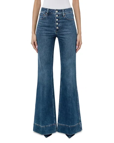 Alice And Olivia Missa High Rise Exposed Button Wide Leg Jeans In Lola Blue