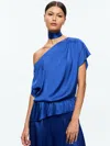 Alice And Olivia Mitsuko Draped One Shoulder Asymmetric Blouse With Scarf In Royal
