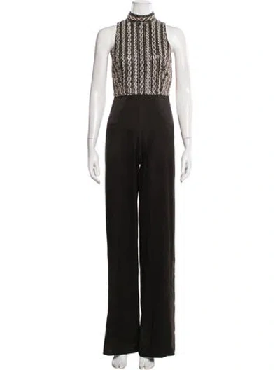 Pre-owned Alice And Olivia Mock Neck Jumpsuit In Black