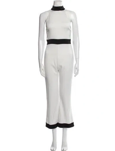 Pre-owned Alice And Olivia Mock Neck Jumpsuit In White