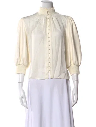 Pre-owned Alice And Olivia Mock Neck Long Sleeve Blouse In Neutral