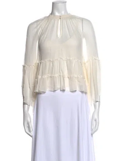 Pre-owned Alice And Olivia Mock Neck Long Sleeve Blouse In Neutral