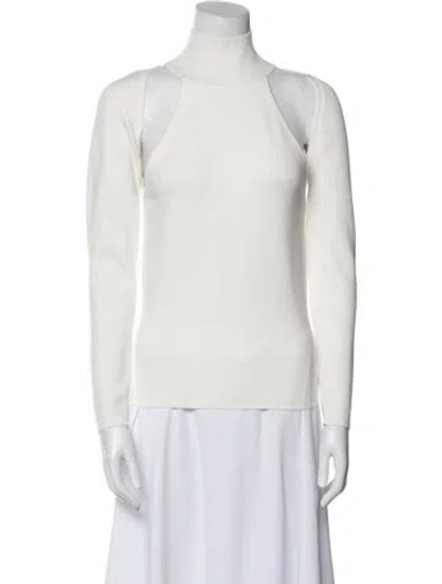 Pre-owned Alice And Olivia Mock Neck Long Sleeve Blouse In White