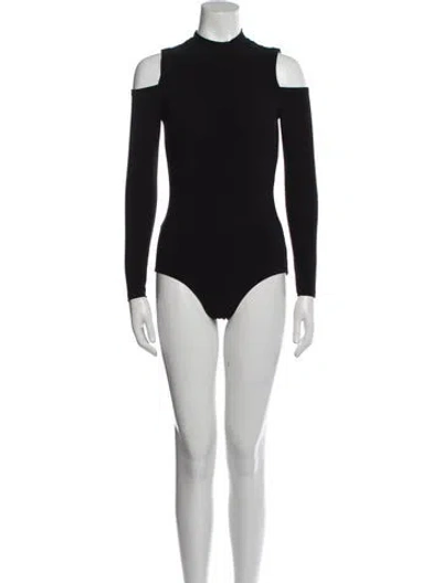 Pre-owned Alice And Olivia Mock Neck Long Sleeve Bodysuit In Black
