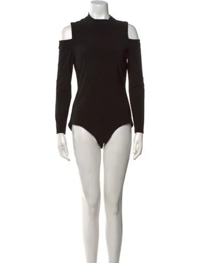 Pre-owned Alice And Olivia Mock Neck Long Sleeve Bodysuit In Black