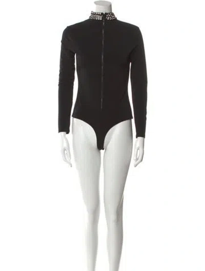 Pre-owned Alice And Olivia Mock Neck Long Sleeve Bodysuit In Black