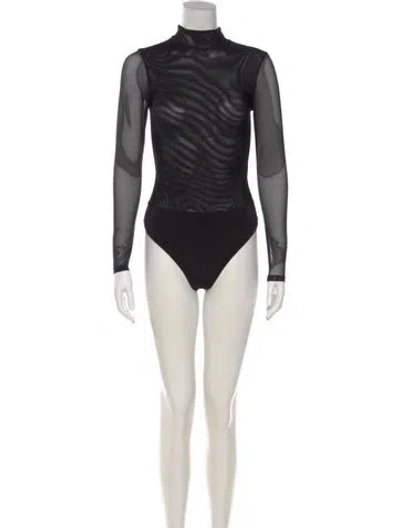 Pre-owned Alice And Olivia Mock Neck Long Sleeve Bodysuit In Black