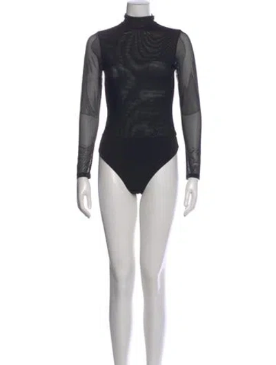Pre-owned Alice And Olivia Mock Neck Long Sleeve Bodysuit In Black