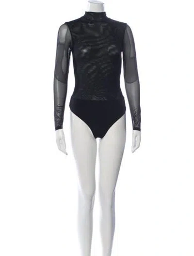 Pre-owned Alice And Olivia Mock Neck Long Sleeve Bodysuit In Black