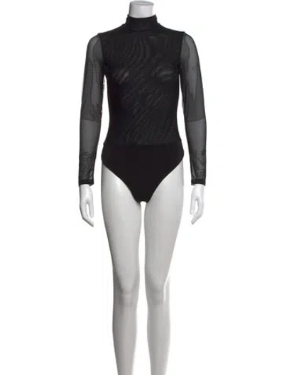 Pre-owned Alice And Olivia Mock Neck Long Sleeve Bodysuit In Black