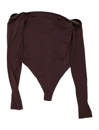 Pre-owned Alice And Olivia Mock Neck Long Sleeve Bodysuit In Brown