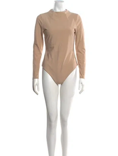 Pre-owned Alice And Olivia Mock Neck Long Sleeve Bodysuit In Neutrals