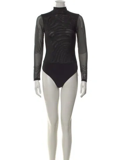 Pre-owned Alice And Olivia Mock Neck Long Sleeve Bodysuit W/ Tags In Black