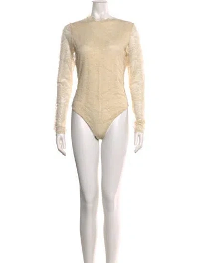 Pre-owned Alice And Olivia Mock Neck Long Sleeve Bodysuit W/ Tags In Neutral