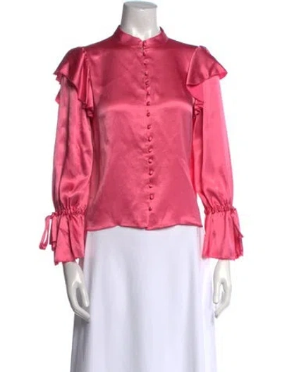 Pre-owned Alice And Olivia Mock Neck Long Sleeve Button-up Top In Pink