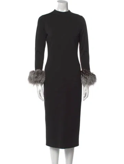 Pre-owned Alice And Olivia Mock Neck Midi Length Dress In Black