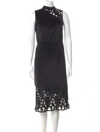 Pre-owned Alice And Olivia Mock Neck Midi Length Dress In Black