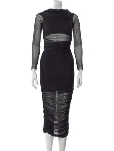 Pre-owned Alice And Olivia Mock Neck Midi Length Dress In Black