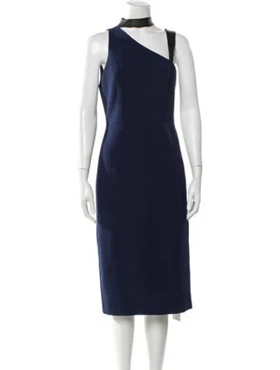 Pre-owned Alice And Olivia Mock Neck Midi Length Dress In Blue