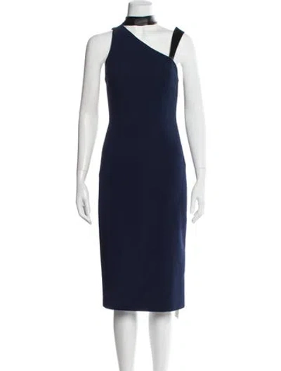 Pre-owned Alice And Olivia Mock Neck Midi Length Dress In Blue
