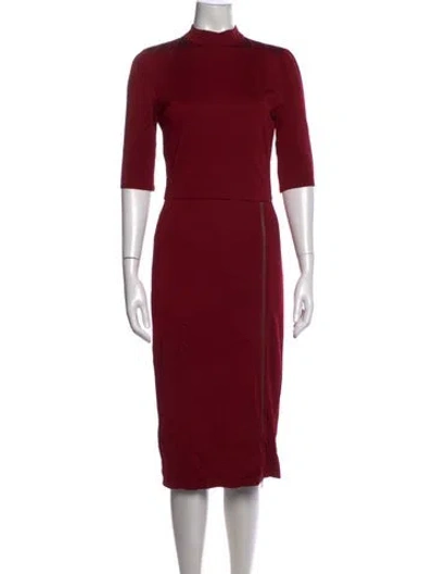 Pre-owned Alice And Olivia Mock Neck Midi Length Dress In Red