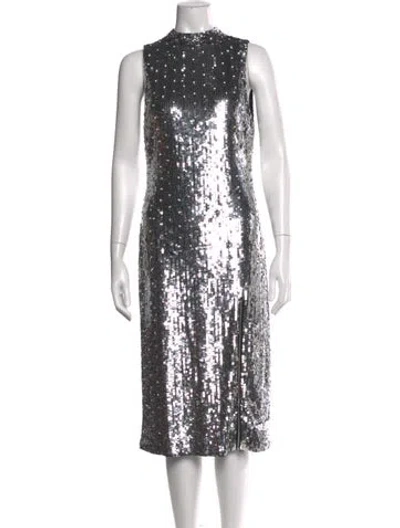 Pre-owned Alice And Olivia Mock Neck Midi Length Dress In Silver